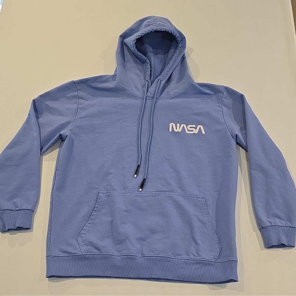 Teen‎ Blue NASA Logo Pullover Fleece Hoodie Drawstring Kangaroo Pocket